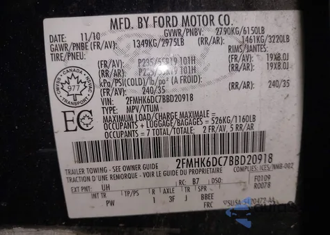 2011 Ford Flex Limited z USA, uszkodzony, nr VIN 2FMHK6DC7BBD20918